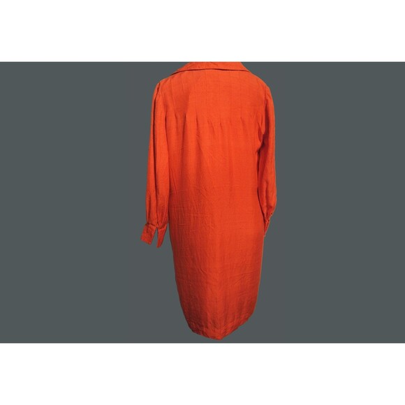 Vintage 60s Barney Max Orange Twilled Silk Shift Dress Long Sleeve Button Medium - Picture 11 of 12